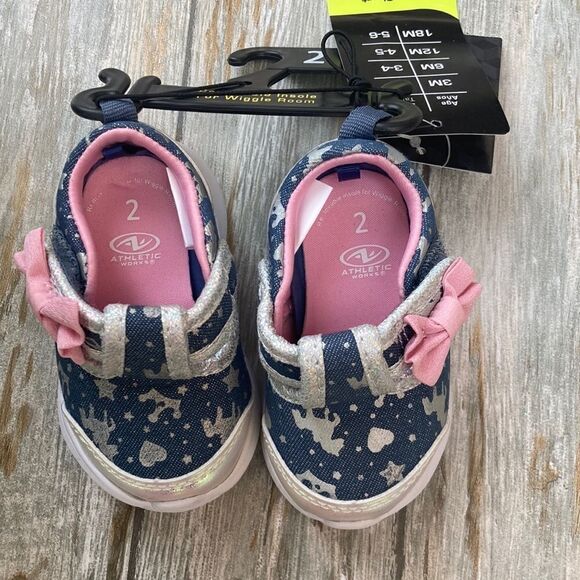BABY GIRL UNICORN & Sparkly Flower Sneakers Shoes Size 2 - Picture 2 of 8